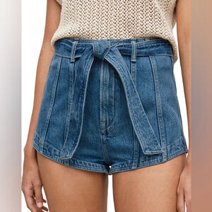 All Saints Frankie Blue High Waist Denim Shorts With Belt Size 29